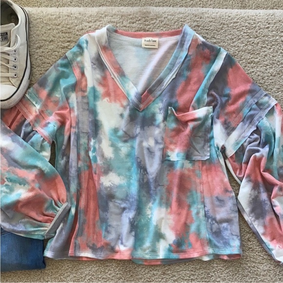 Long Puff Sleeves Tie Dye Top - Picture 5 of 7
